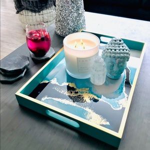 Blue gold marble serving tray decor